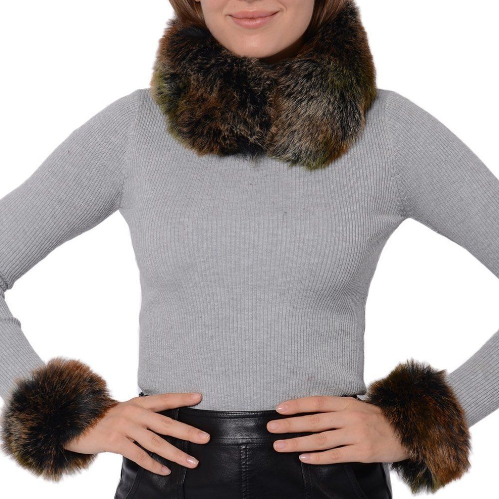Faux Fur Scarf and Hand Cuffs Green